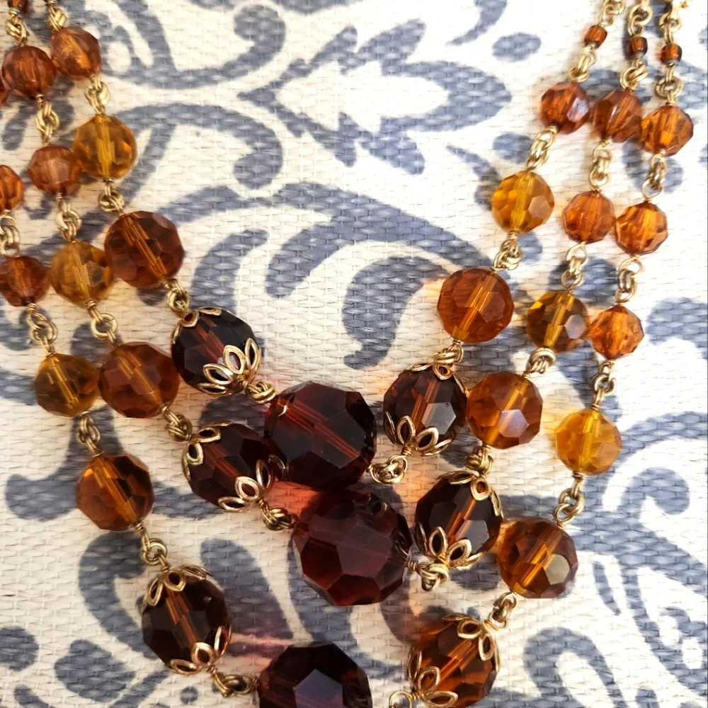 Vintage 90s Amber Multistrand Beaded Necklace - Picture 3 of 4